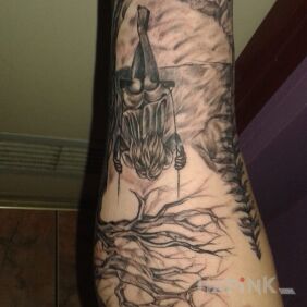 Tattoo Hhhe on the forearm motif: demons