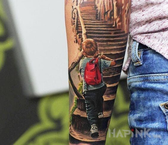 Tattoo Małolacik in characters motif and realistic style on the forearm