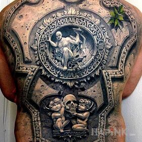Tattoo Marvelous 3D on the back motif: characters