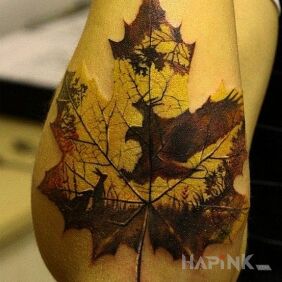 Tattoo Animals and leaf on the forearm motif: colorful