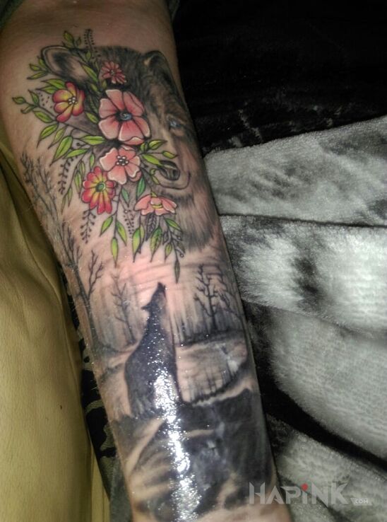 Tattoo Cover in colorful motif on the forearm