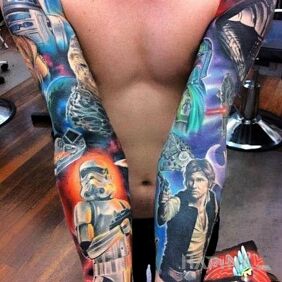 Tattoo Star wars on the forearm motif: cosmos style: realistic