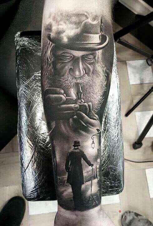 Tattoo Dziadek in 3D motif and realistic style on the forearm