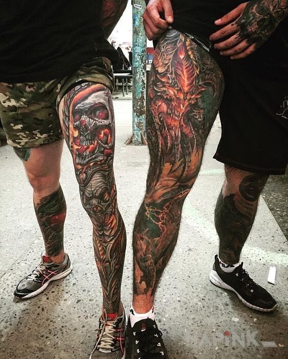Tattoo Demony :D in colorful motif and realistic style on the leg
