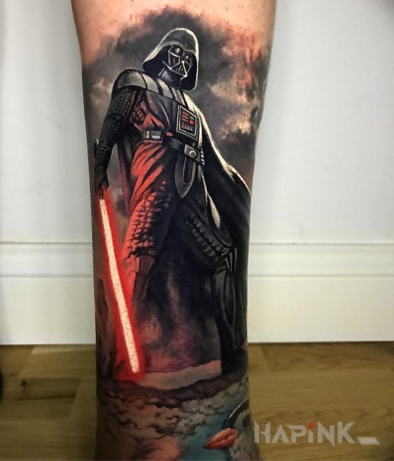 Tattoo Darth Bader in colorful motif on the forearm