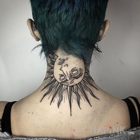 Tattoo Słońce in other motif and graphic / illustrative style on the nape