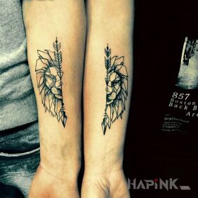 Tattoo Two halves on the forearm motif: Love style: geometric