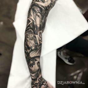 Tatuaż Religijny rękaw na dłoni motyw: twarze