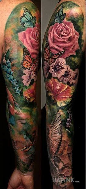 Tattoo Kolorowo i realistycznie in sleeves motif and realistic style on the forearm
