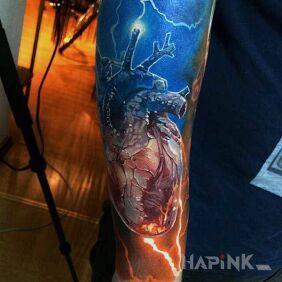 Tattoo Electric heart on the forearm motif: colorful style: realistic
