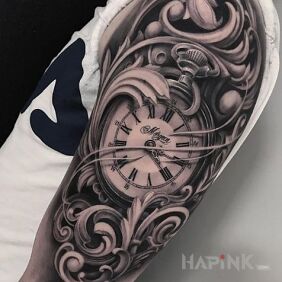 Tattoo Watchmaker on the upper arm motif: 3D style: realistic