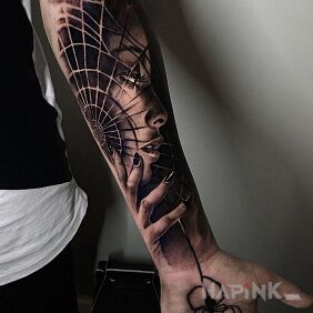 Tattoo Black widow on the forearm motif: animals style: realistic