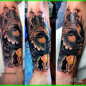 Tattoo Cemetery on the forearm motif: faces