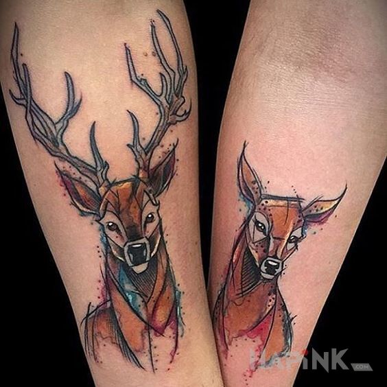Tattoo Jelonki in animals motif on the forearm