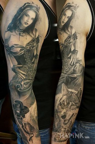 Tattoo Dziewczyna i nie tylko in characters motif and realistic style on the forearm