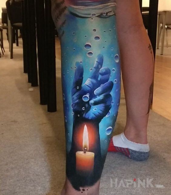 Tattoo Pod woda in colorful motif on the calf