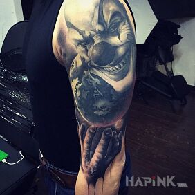 Tattoo Demonic clown on the upper arm motif: 3D style: realistic