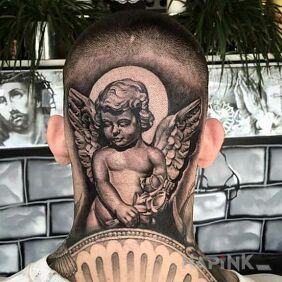 Tattoo Angel on the head motif: angels