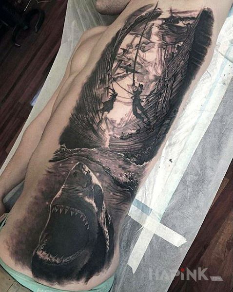 Tattoo Abordaż :D in 3D motif on the ribs