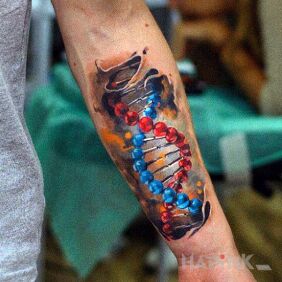Tattoo DNA on the forearm motif: colorful