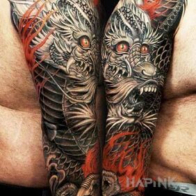 Tattoo Chinese dragon on the forearm motif: colorful style: japanese / irezumi