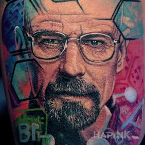 Tattoo Walter White on the leg motif: faces style: realistic