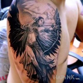 Tattoo Angel archer on the upper arm motif: characters