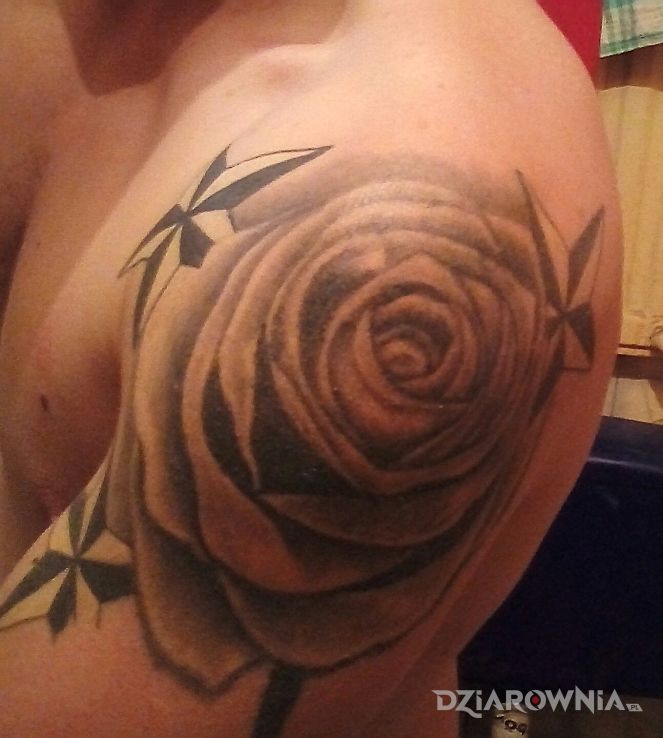 Tatuaż początek w motywie kwiaty na ramieniu