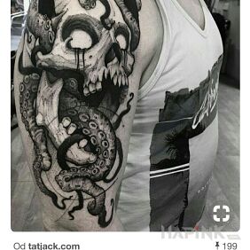 Tattoo Cool chad on the upper arm motif: skulls