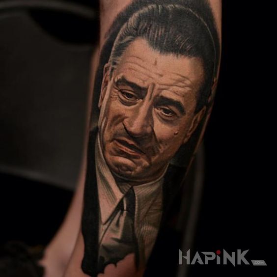 Tattoo Robert de niro in 3D motif and realistic style on the forearm