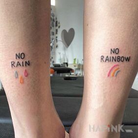 Tattoo Rainbow on the calf motif: lettering