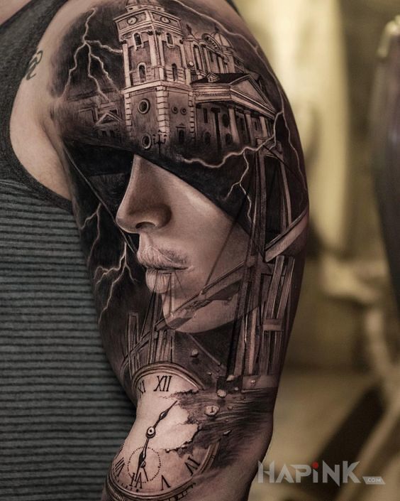 Tattoo Burza in 3D motif on the upper arm