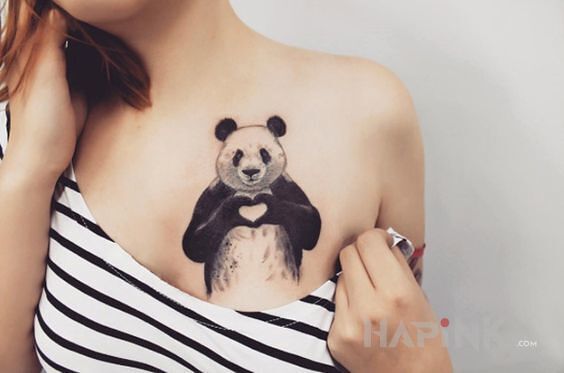 Tattoo Panda in colorful motif on the chest