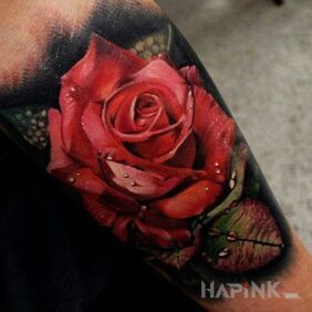 Tattoo Red Rose on the forearm motif: flowers style: realistic