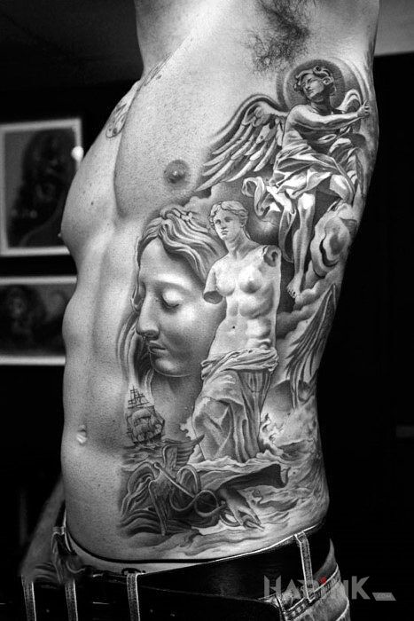 Tattoo Rzeźba in angels motif on the ribs