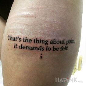 Tattoo Something about pain on the leg motif: lettering