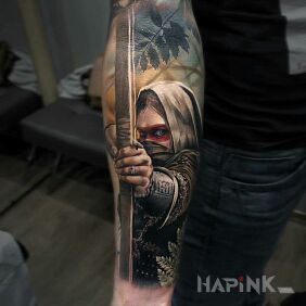 Tattoo Archer on the forearm motif: 3D style: realistic