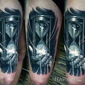 Tattoo Hourglass on the leg motif: 3D style: realistic