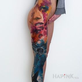 Tattoo The magic of colors on the calf motif: animals style: realistic