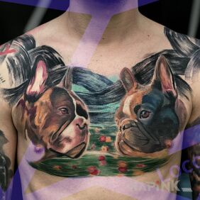 Tattoo Bulldogs on the chest motif: animals style: realistic