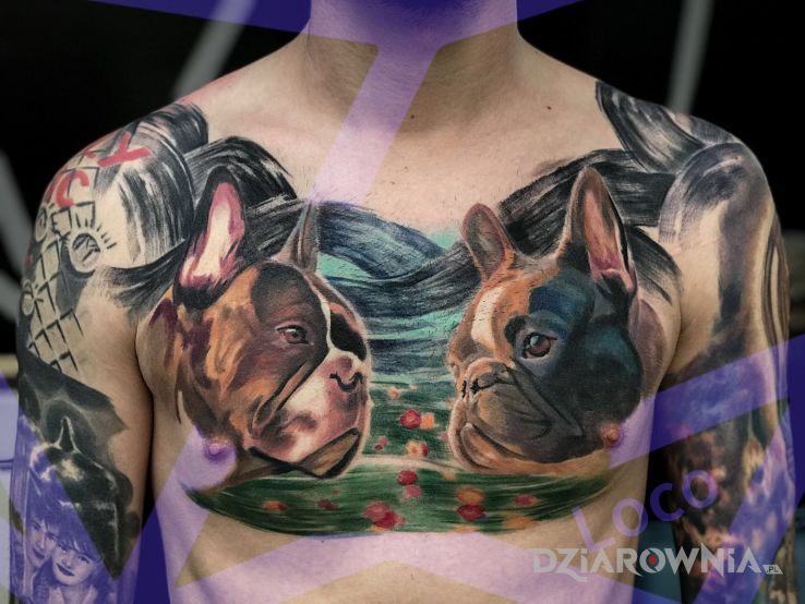Tatuaż buldogi w motywie zwierzęta i stylu realistyczne na klatce