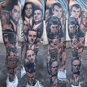 Tattoo Gangsters on the calf motif: 3D style: realistic
