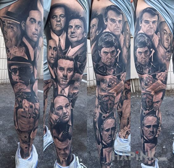 Tattoo Gangsterzy in 3D motif and realistic style on the calf