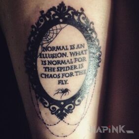 Tattoo Illusion and chaos on the forearm motif: lettering