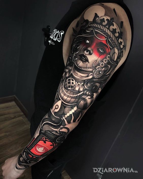 Tatuaż czarne i czerwone w motywie kolorowe na przedramieniu