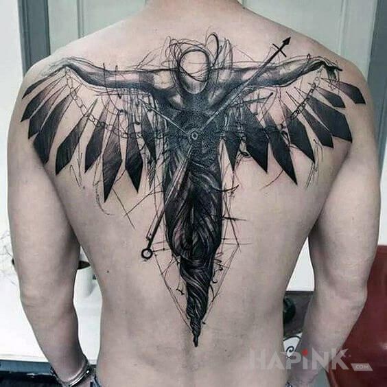 Tattoo Anielskie wskazówki in angels motif on the back