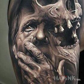 Tattoo Death on the upper arm motif: 3D style: realistic