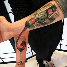 Tattoo Glass and bottle on the forearm motif: 3D