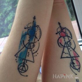 Tattoo Zodiac signs on the forearm motif: colorful style: geometric