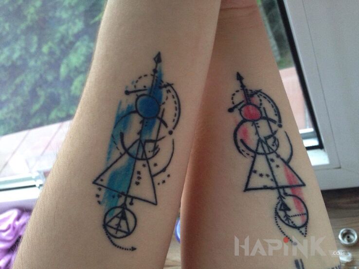 Tattoo Znaki zodiaku in Love motif and geometric style on the forearm